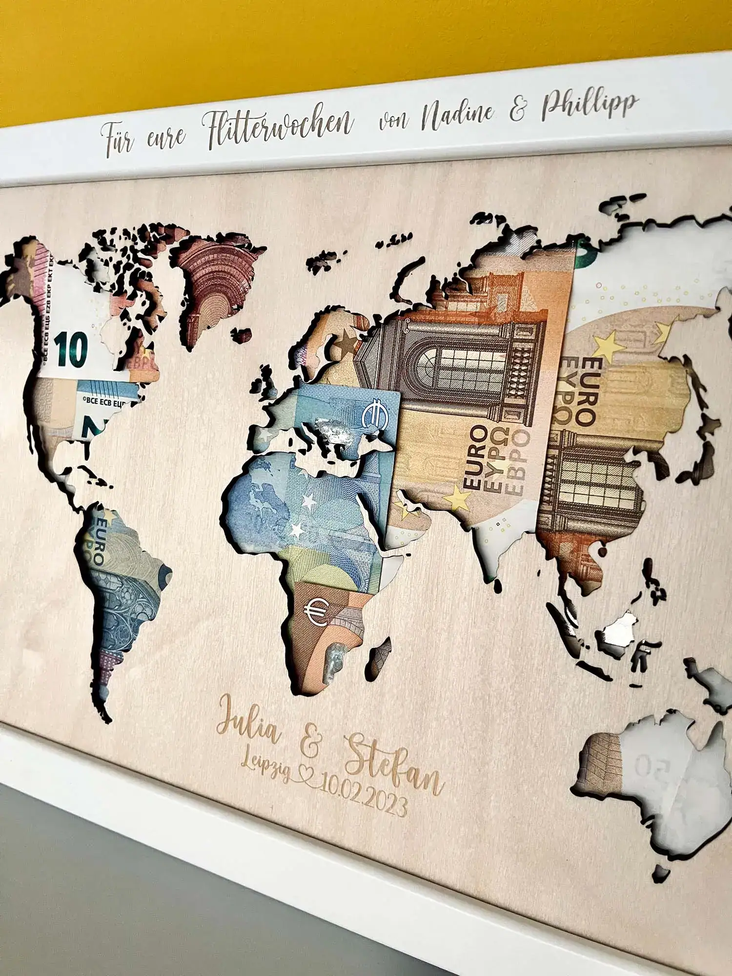 Personalisiertes Geldgeschenk Weltkarte - hochwertig